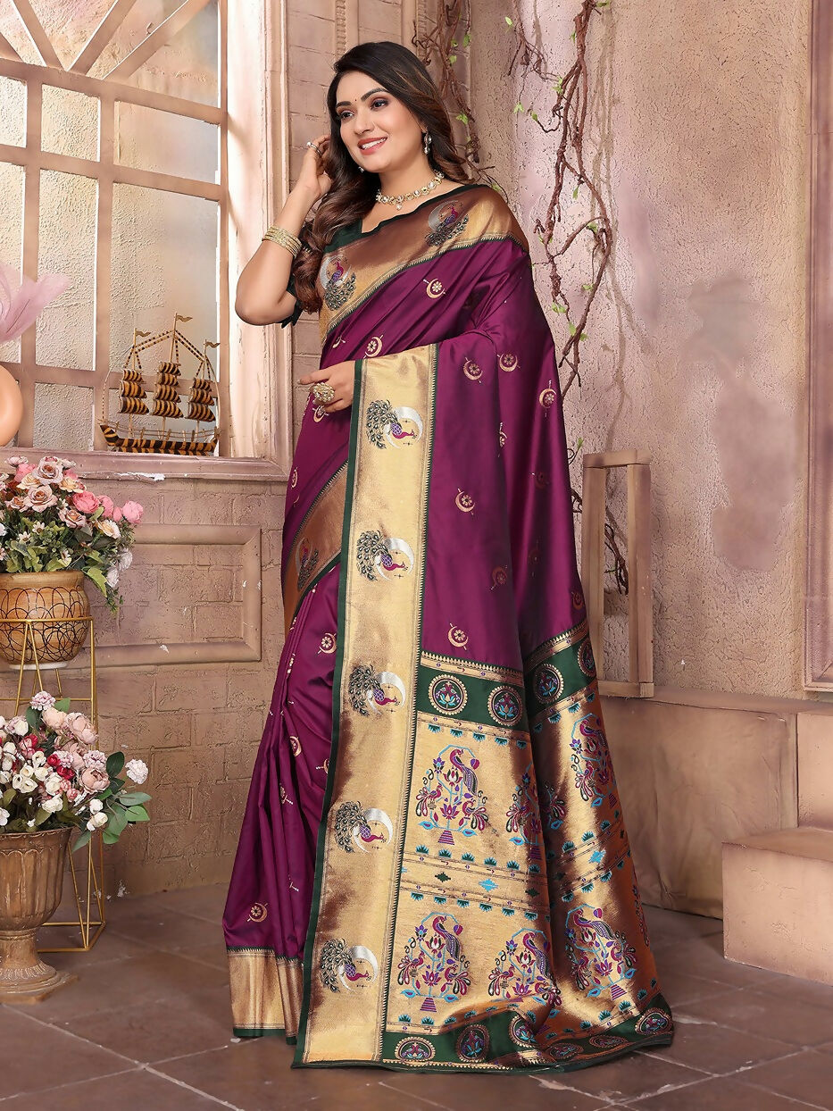 Joban Fashion Paithani Maroon Woven Soft Silk Saree