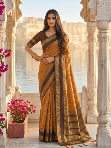 Shree Shyam Fashion Mustard Silk Blend Saree - Dista