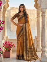 Thumbnail for Shree Shyam Fashion Mustard Silk Blend Saree - Dista