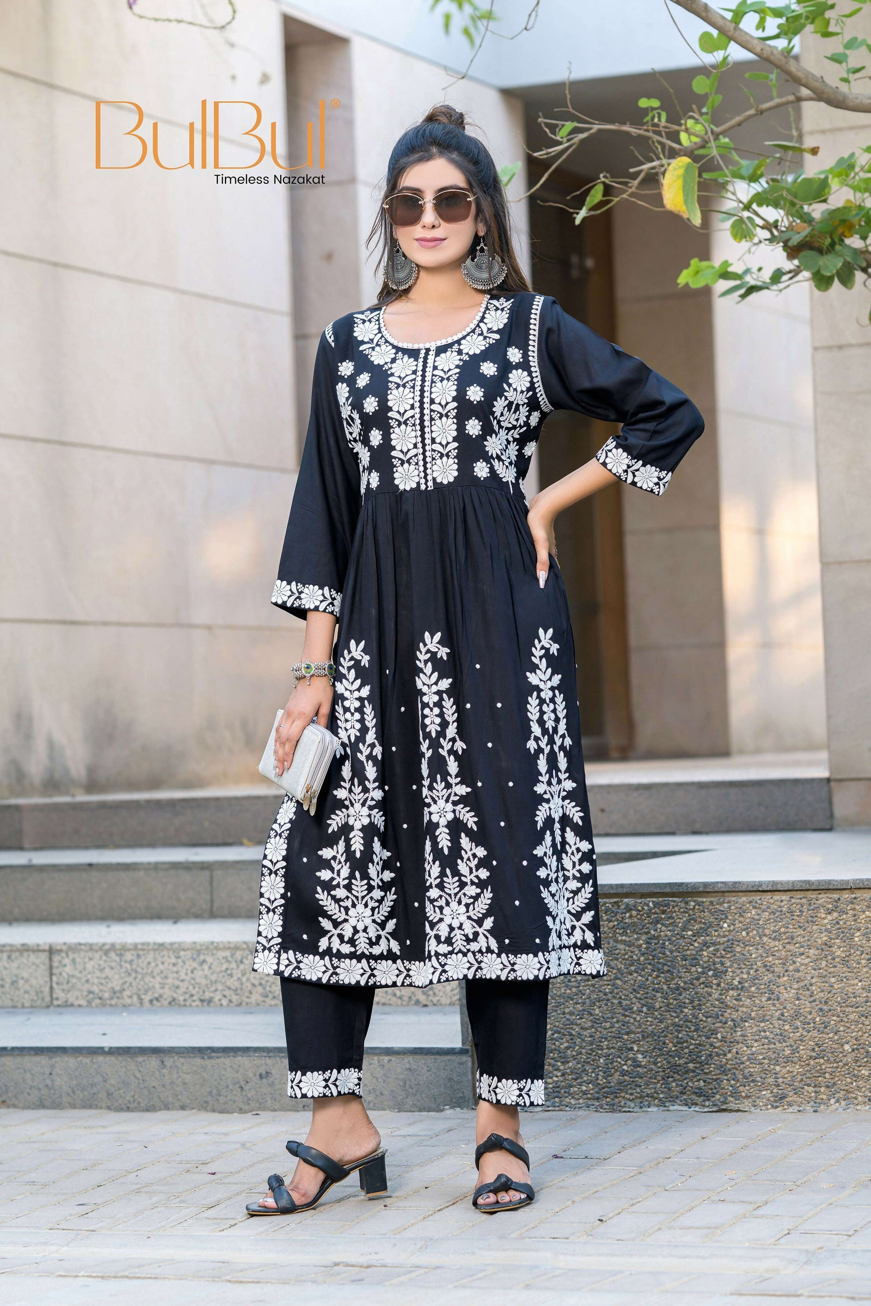 BulBul Arushi Black Rayon Kurta Set with Lucknowi Work