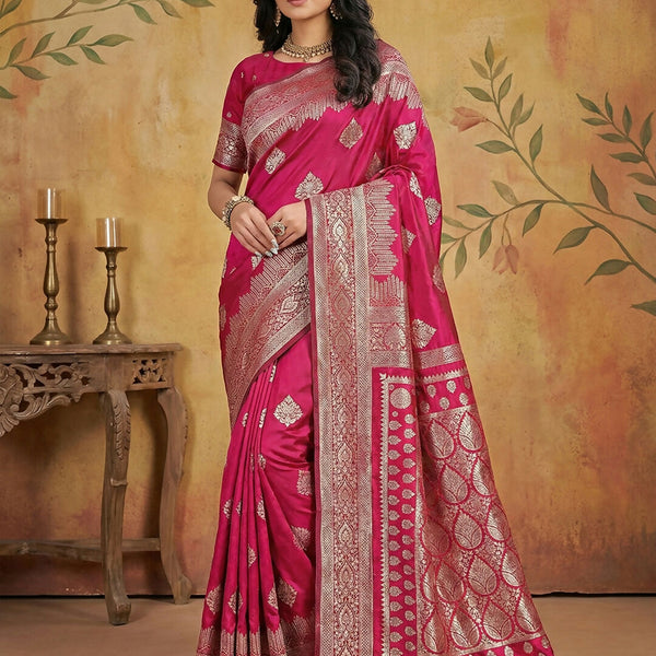 Shree Shyam Fashion Magenta Silk Blend Saree - Distacart