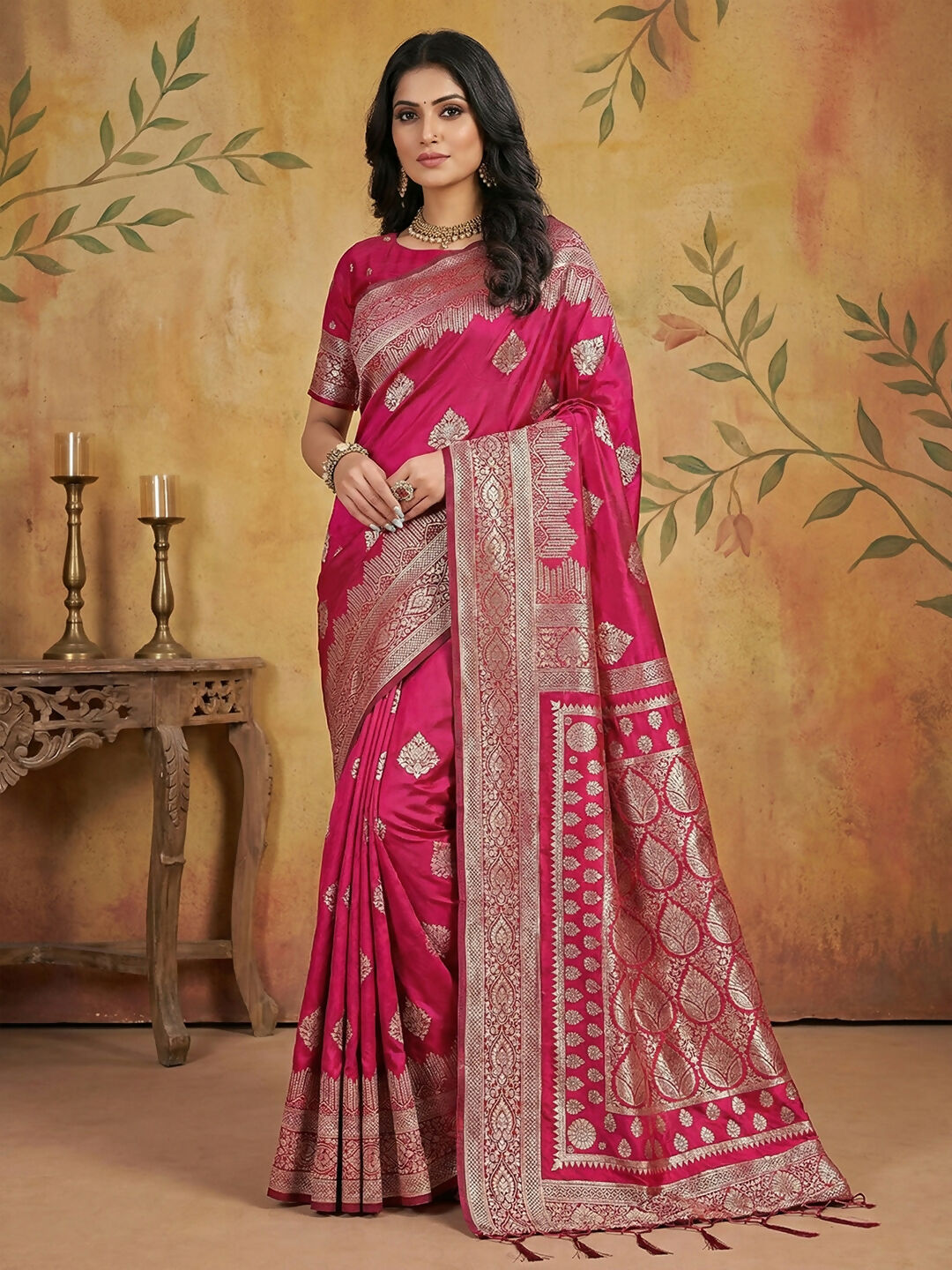 Shree Shyam Fashion Magenta Silk Blend Saree - Distacart