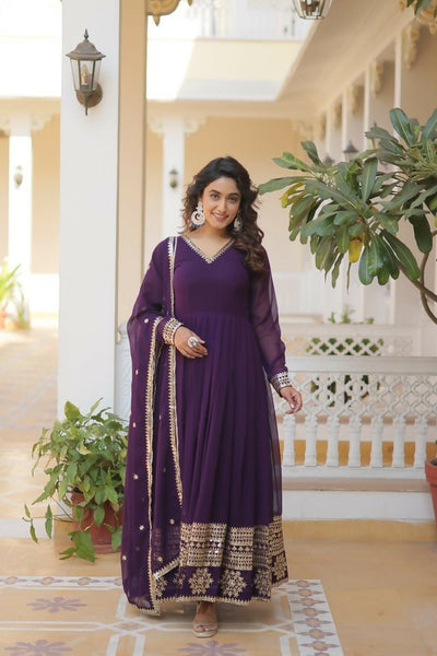 Aastha Fashion Women's Purple Faux Georgette Sequins Embroidered Anarkali Dress with Dupatta - Distacart