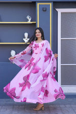 Thumbnail for Aastha Fashion Women's Pink Tebby Silk Floral Printed Anarkali Dress with Dupatta - Distacart