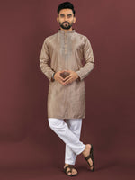 Thumbnail for Anaita Brown Embroidered Silk Straight Kurta - Distacart
