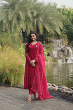Thumbnail for Jyoti Fashion Women's Pink Faux Blooming Embroidered Kurta with Trouser & Dupatta - Distacart