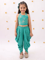 Thumbnail for Lil Drama Khilkhilahat Green Crop Top and Dhoti SeT For Girls