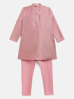 Thumbnail for Ahalyaa Rose Gold Poly Silk Gold Print Kids Kurta Churidar Set For Boys - Distacart