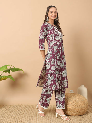 FIORRA Women's Light Blue Cotton Straight Kurta Set - Distacart