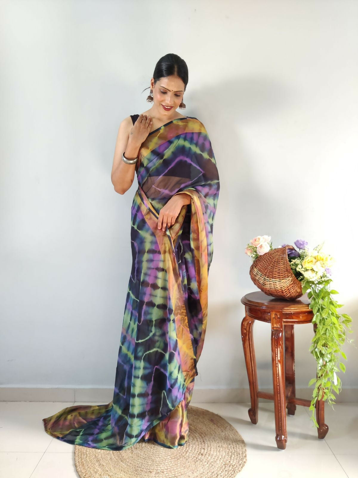 Malishka Chiffon Printed Ready To Wear Saree With Blouse Piece - Lavendar - Distacart