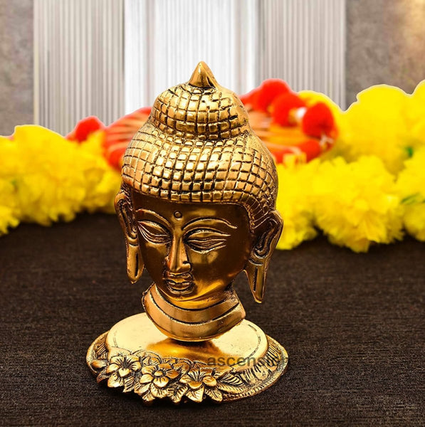 Ascension Designer Oxidize Metal Decorative Golden Lord Buddha Head Idol - Distacart