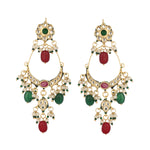 Thumbnail for Nuyug 22K Gold Plated Crescent Kundan Drop Red Stone Chandbali Earrings