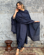 Thumbnail for The52 Blue Women's Gorgeous Embroidered Viscose Chanderi Fabric Straight Kurta Pant with Dupatta Set - Distacart