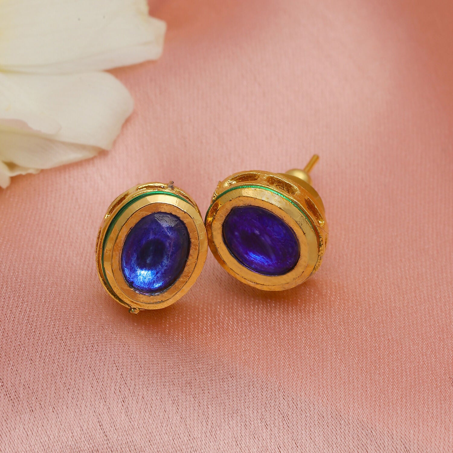 Blue Kundan Studs (Blue) - Ruby Raang - Distacart