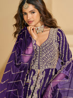 Thumbnail for Anaita Violet Chinon Readymade Anarkali Lehenga with Heavy Embroidery Work - Distacart