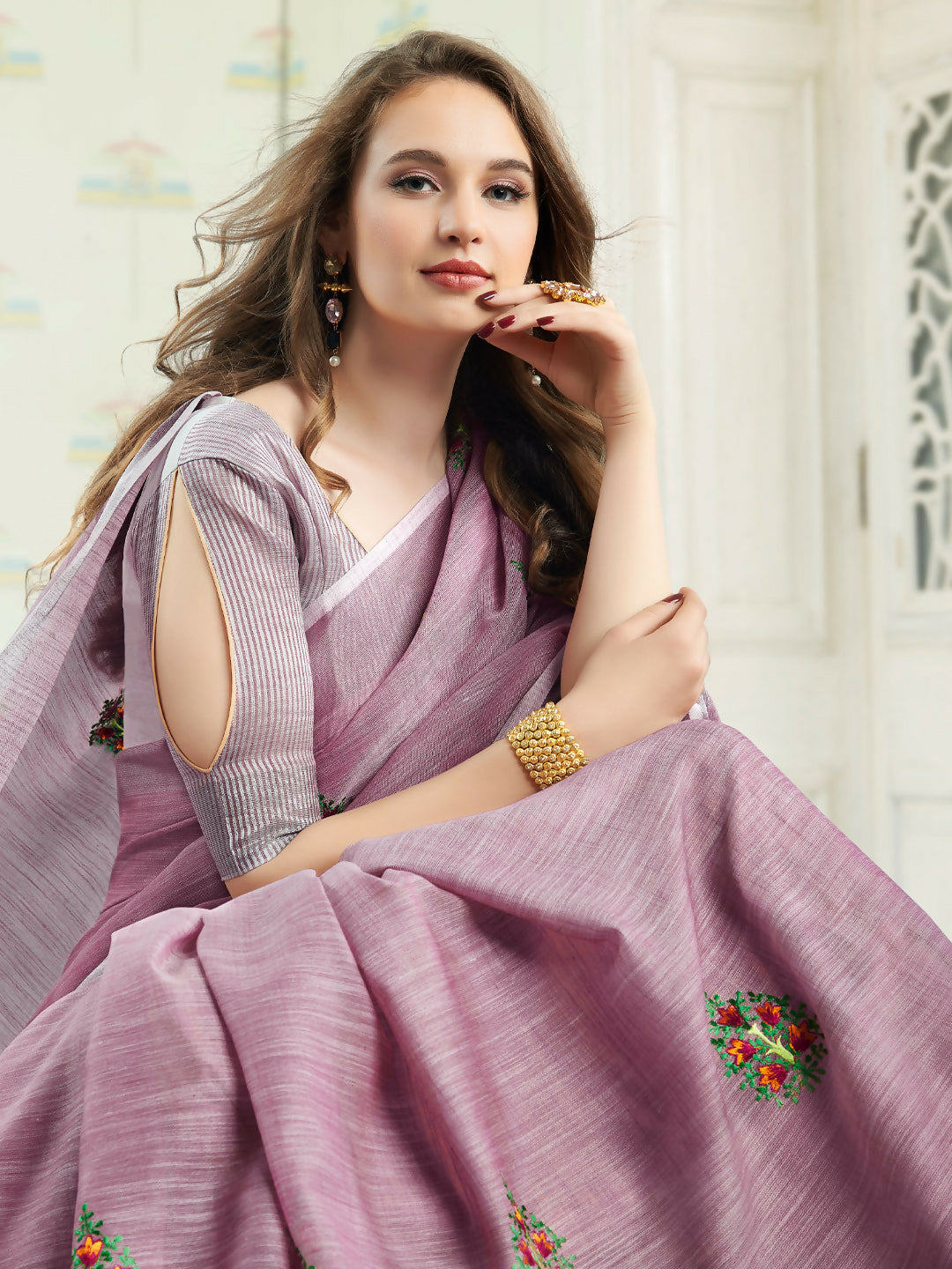 Shree Shyam Fashion Linen Light Purple Saree - Distacart