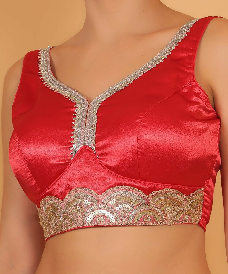 Joban Fashion Silk Zari And Sequence Work Padded Blouse - Red