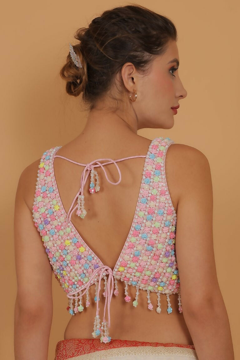 Joban Fashion Silk Beads Handwork Padded Blouse - Multicolour