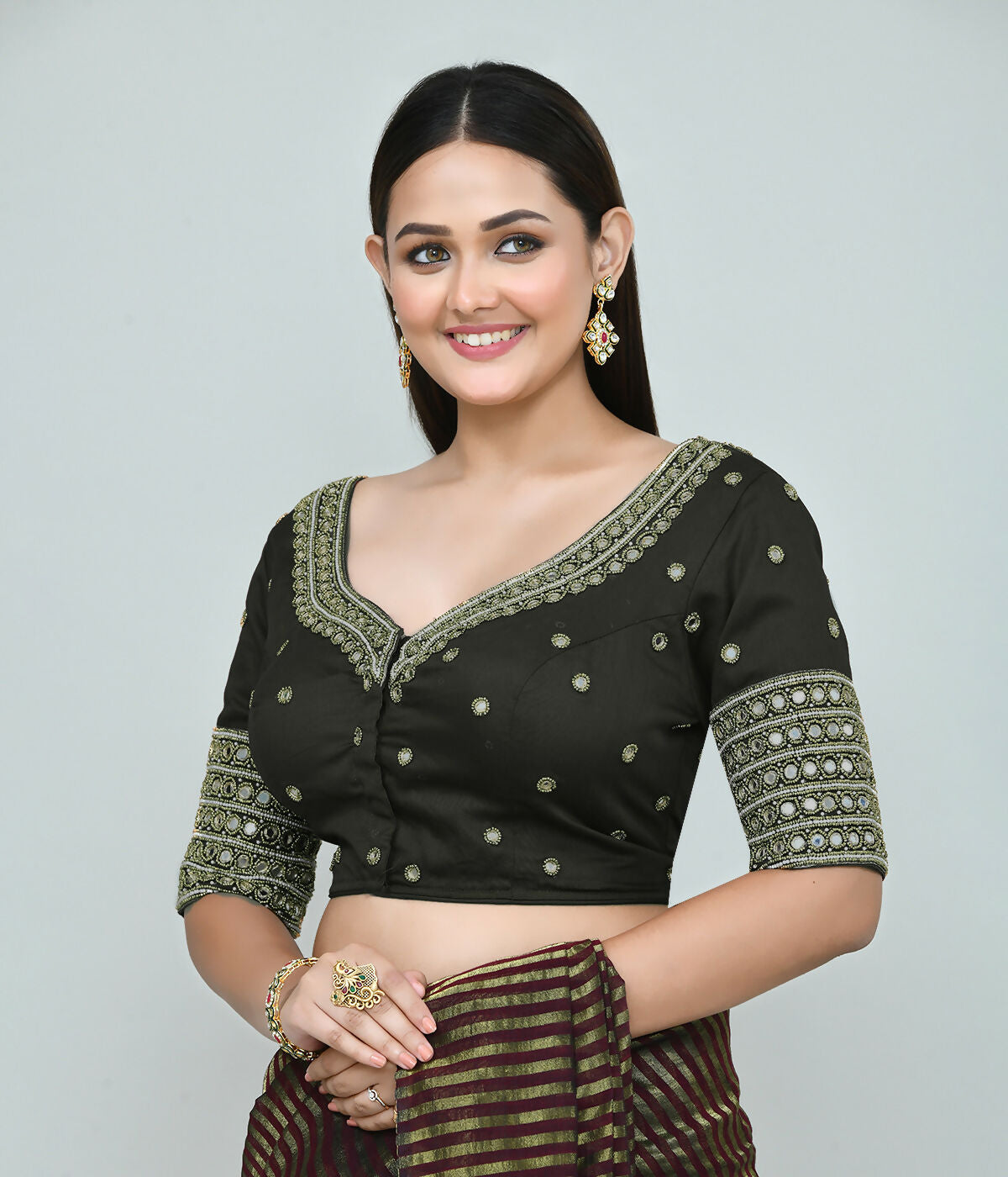 Joban Fashion Women's Dark Green Embroidered Stitched Blouse