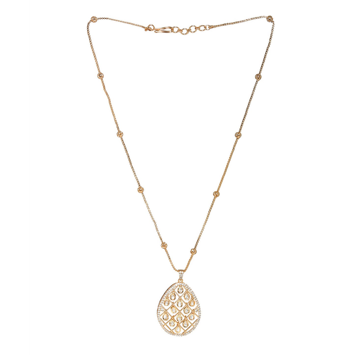 Long Gold Chain with Kundan Jhallar Pendant (Gold) - Ruby Raang - Distacart