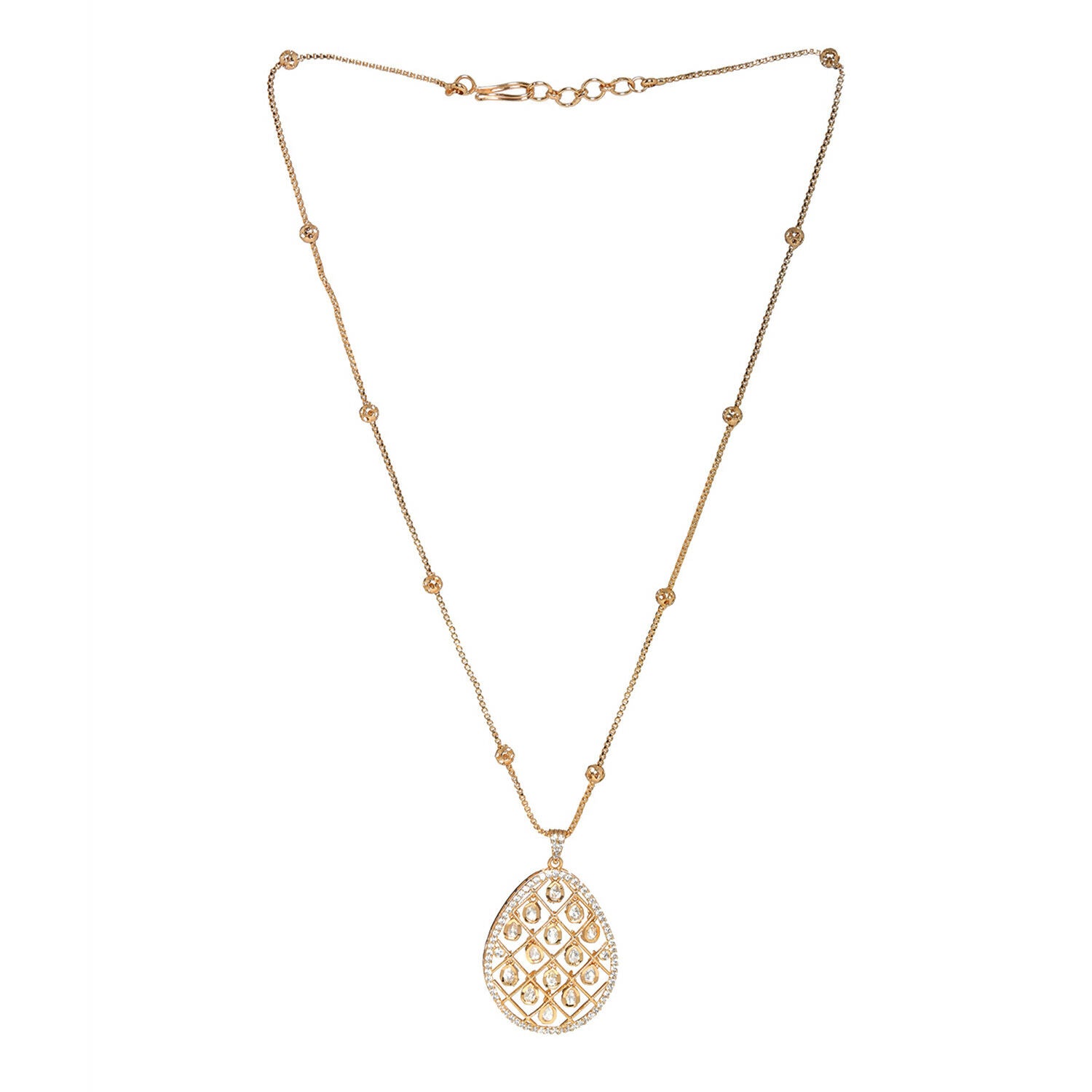 Long Gold Chain with Kundan Jhallar Pendant (Gold) - Ruby Raang - Distacart