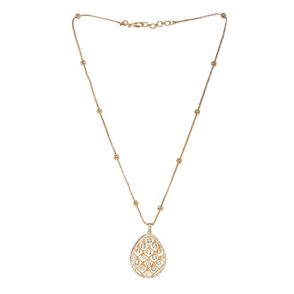 Long Gold Chain with Kundan Jhallar Pendant (Gold) - Ruby Raang - Distacart