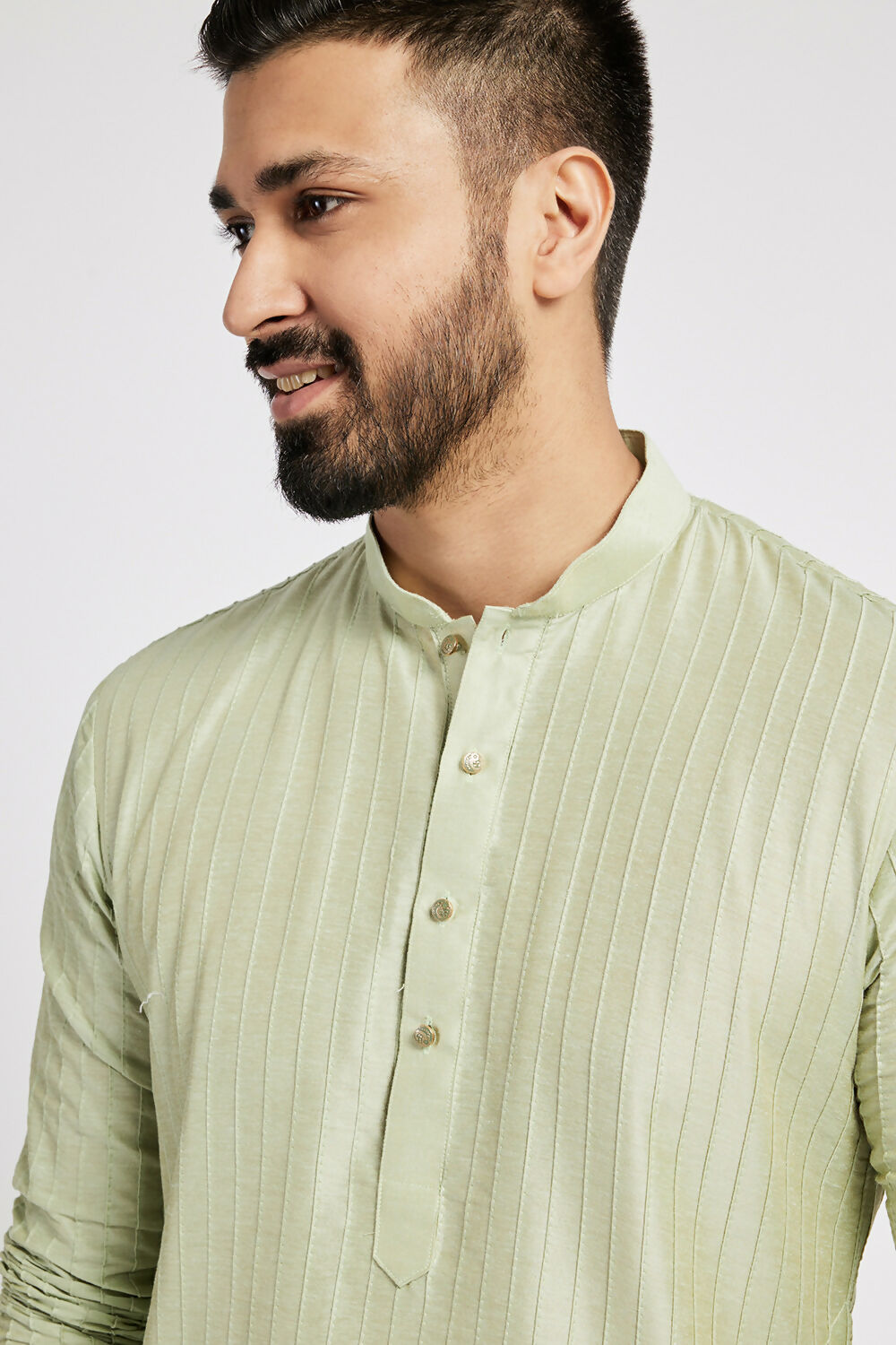 Ethnic India Green Men's Kurta Striped Polyester - Distacart