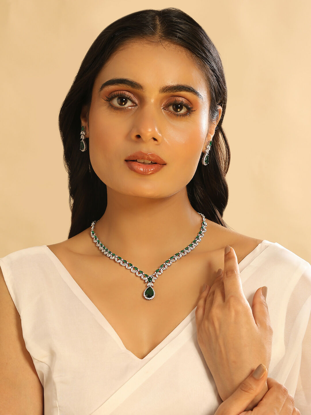 Nuyug Celestial Emerald Cubic ZIrcon Necklace Set