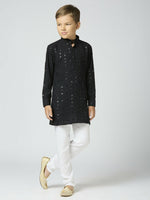 Thumbnail for Joban Fashion Kids Island Full Sleeves Cotton Kurta and Pyjama Set with Sequin work - Black - Distacart