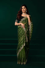 Thumbnail for Joban Fashion Green Net Party Wear Sarees - Distacart