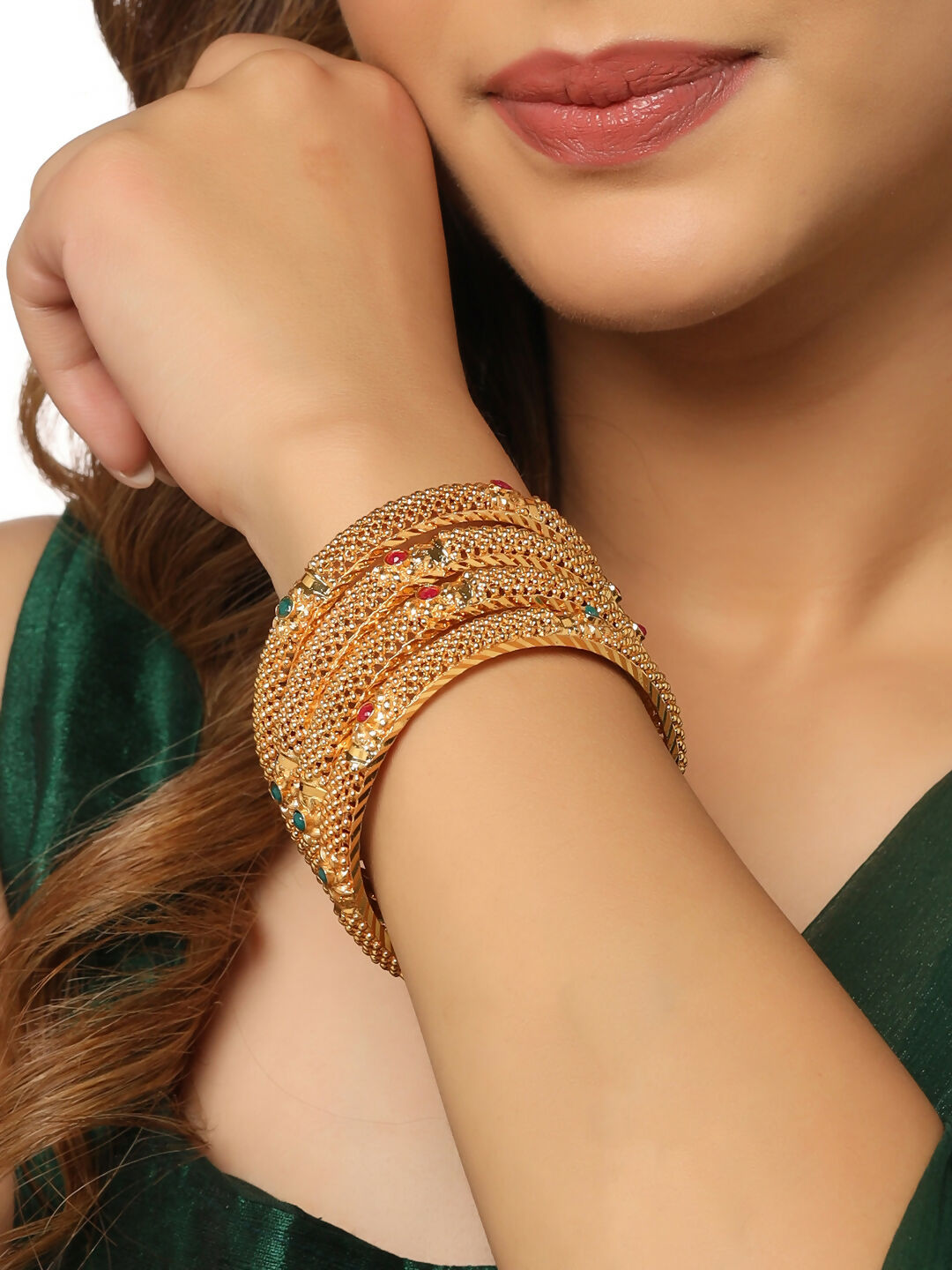 NVR Women's Set of 2 Gold-Plated Traditional Bangles - Distacart