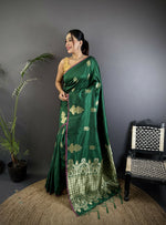 Thumbnail for Joban Fashion Dark Green Banarasi Lichi Silk Gold Zari Meena Saree