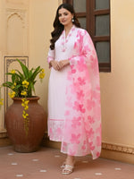 Thumbnail for The52 Women's Beautiful Chanderi Fabric Printed Work Straight Kurta Pant and Dupatta Set - Distacart