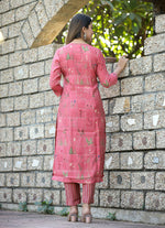 Thumbnail for Kaajh Women's Pink Floral Printed Modal Silk Kurta Pant Set - Distacart