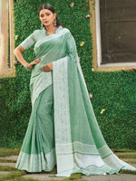 Thumbnail for Astita Rama Green Linen Saree