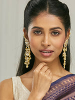 Thumbnail for Nuyug 22 K Gold-Plated Elegant Kundan Studded & Pearl Beaded Crescent Shaped Kanauti Earrings