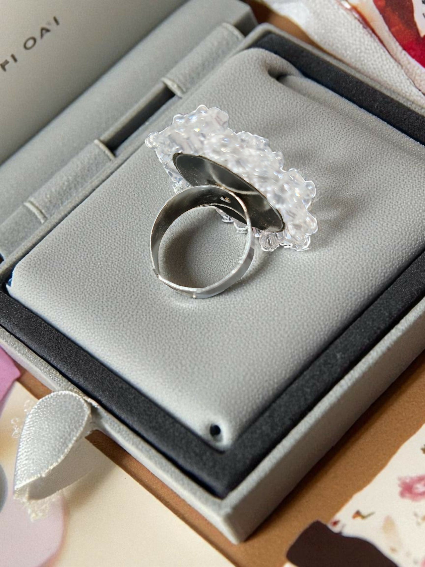 Inhanns Rang-E-Roshan Adjustable Ring – Handmade Crystal Statement Ring - White - Distacart