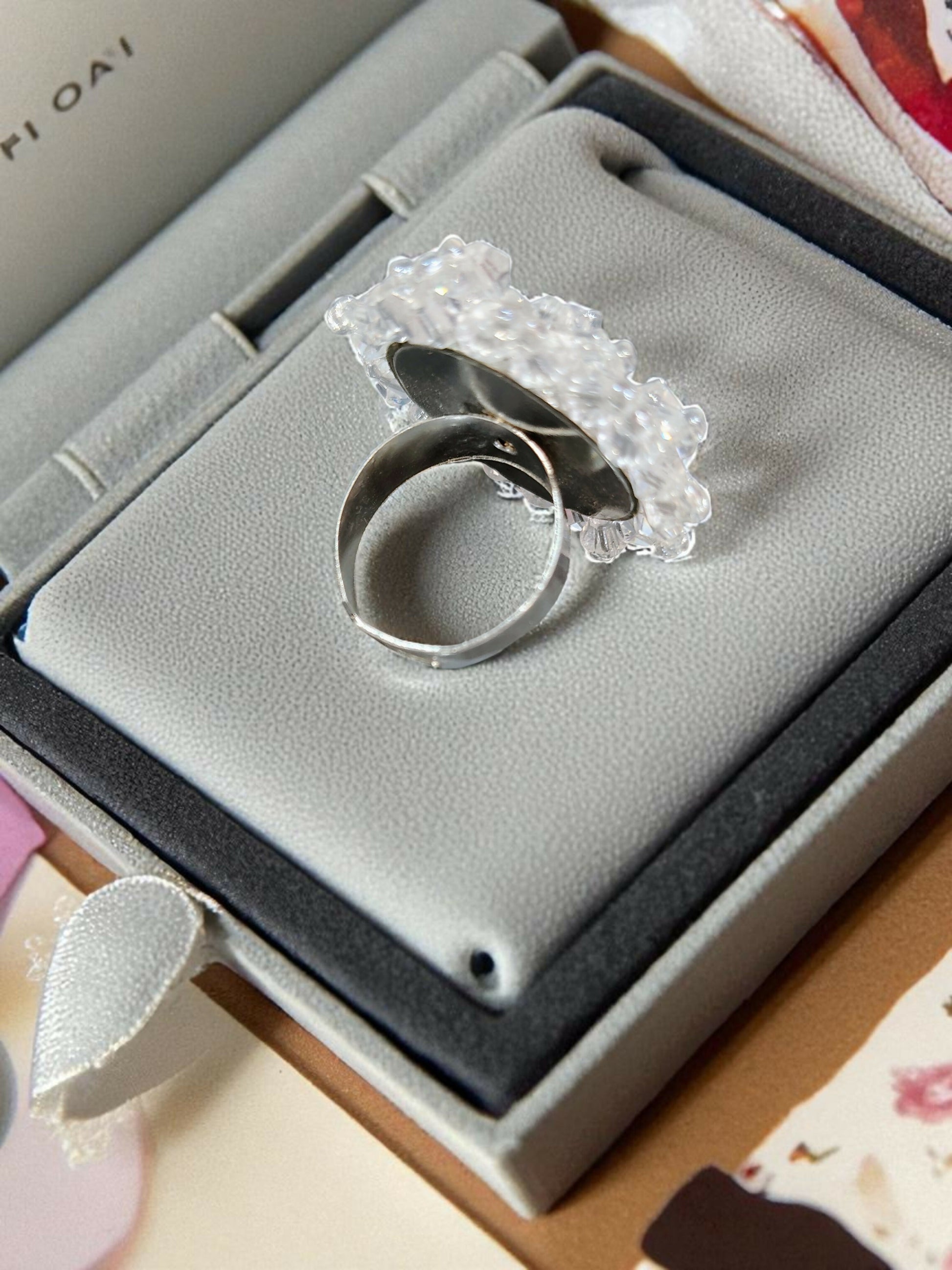 Inhanns Rang-E-Roshan Adjustable Ring – Handmade Crystal Statement Ring - White - Distacart