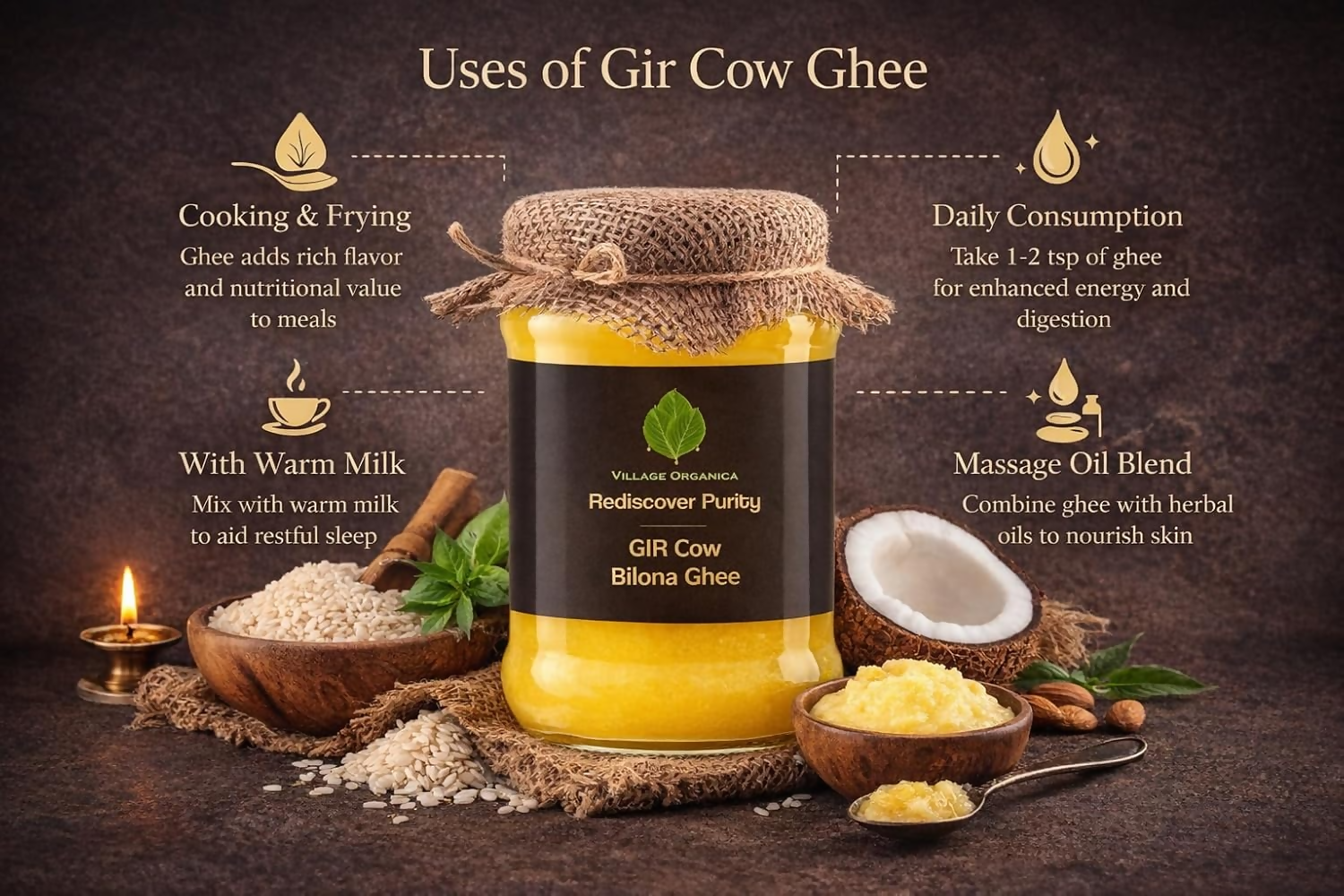 Village-Organica A2 Gir Cow Ghee,Traditional Bilona Method - Dista
