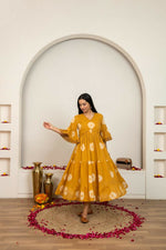 Thumbnail for Joban Fashion Mustard Yellow Tie & Dye Cotton Dress - Distacart