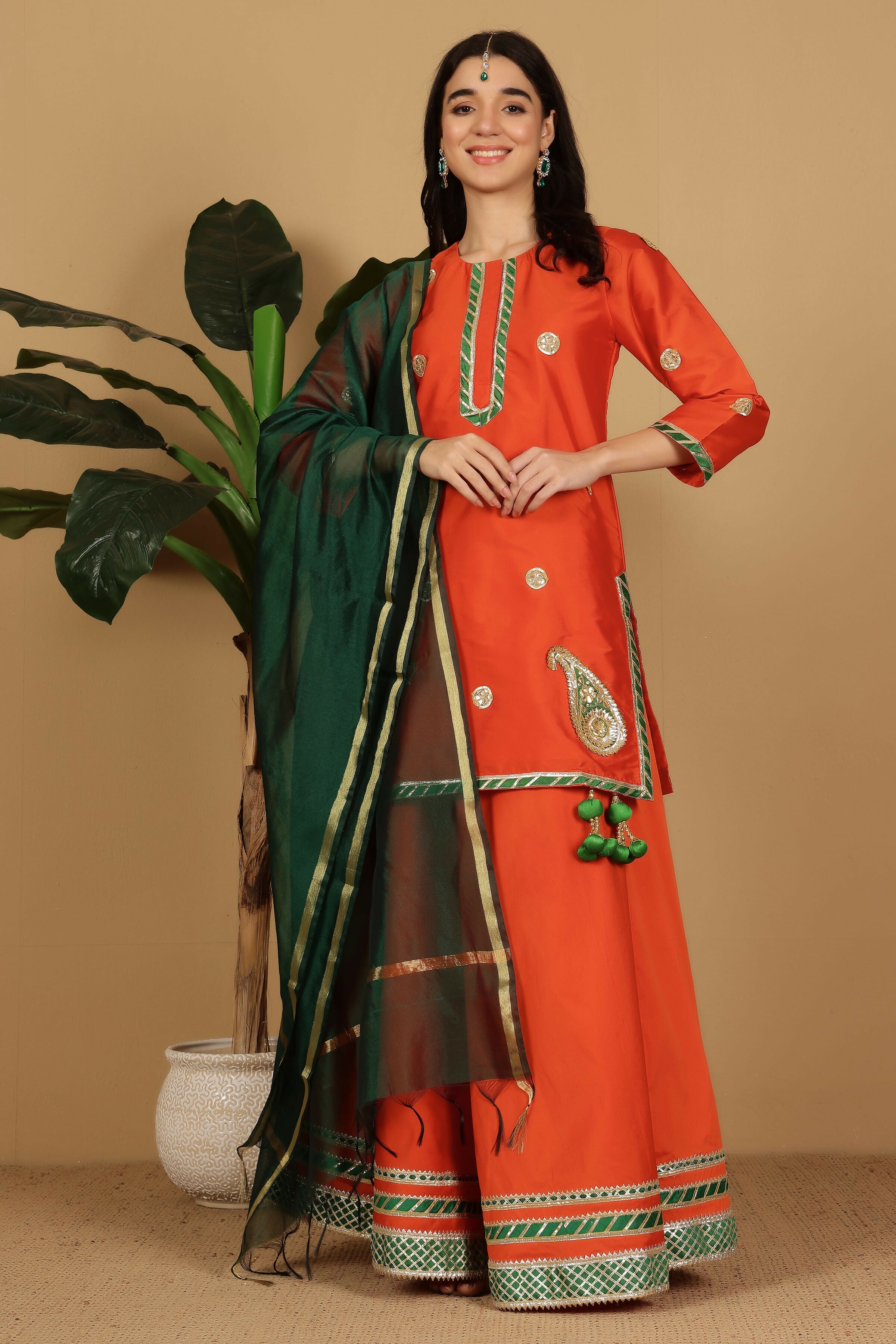 Joban Fashion Orange Taffeta Lehenga Set