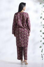 Thumbnail for Breathables Wine Butta Print Cotton Kurta & Pants Set - Dista