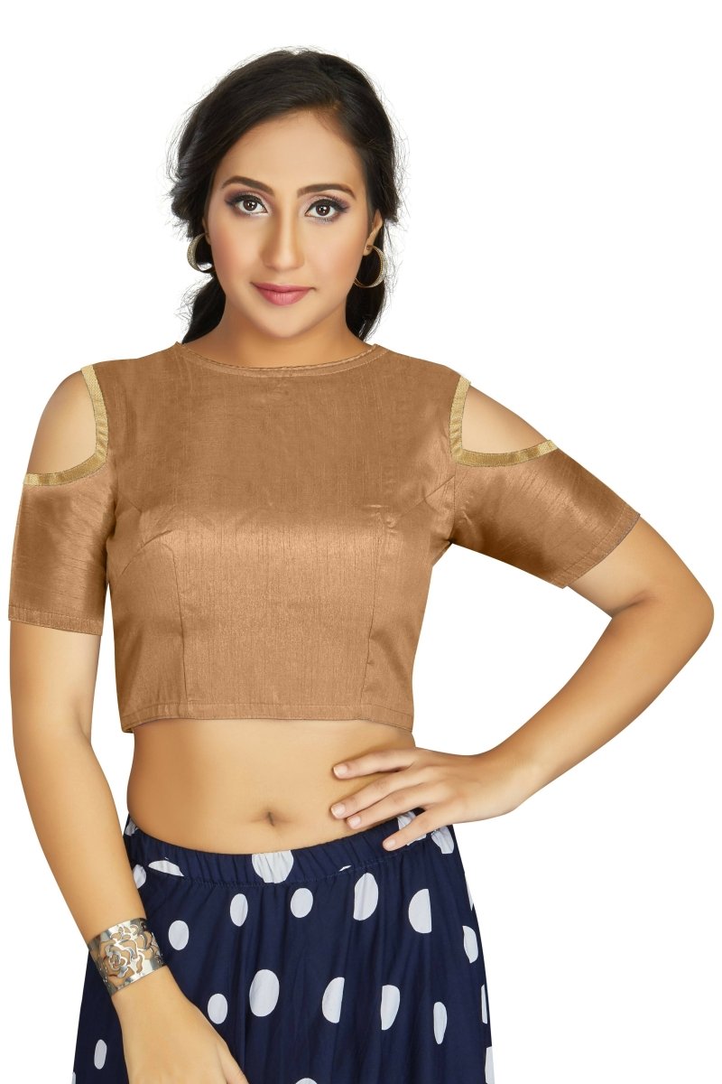 Aastha Fashion Women's Beige Art Silk Cold Shoulder Sleeve Readymade Blouse - Distacart