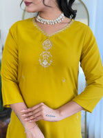 Thumbnail for The52 Yellow Women's Beautiful Embroidered Rayon Fabric with Straight Kurta, Pant and Dupatta Set - Distacart