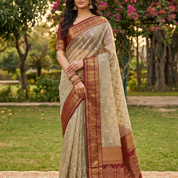 Shree Shyam Fashion Chiku With Red Cotton Saree - Dista