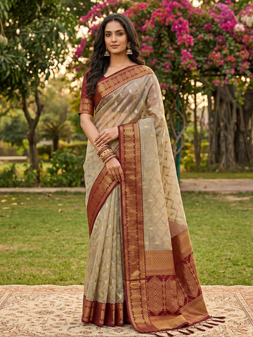 Shree Shyam Fashion Chiku With Red Cotton Saree - Dista