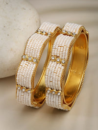 Thumbnail for NVR Women's Set of 2 Gold-Plated Pearl Handcrafted Traditional Bangles - Distacart