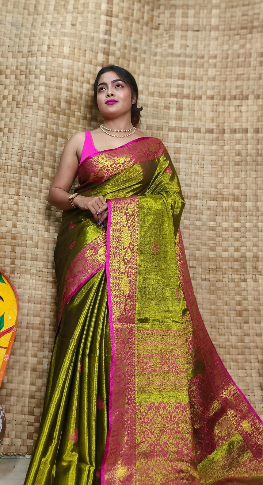 Exclusive Collection Golden Olive Beautiful Tissue Benarasi Saree