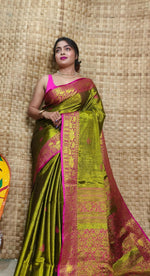 Thumbnail for Exclusive Collection Golden Olive Beautiful Tissue Benarasi Saree