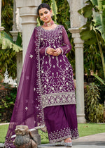 Thumbnail for Violet Purple Stone & Cording Work Festive Palazzo Suit - Emponline - Distacart